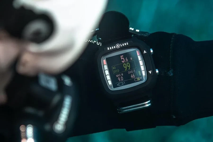 Person checking some information on a diving computer