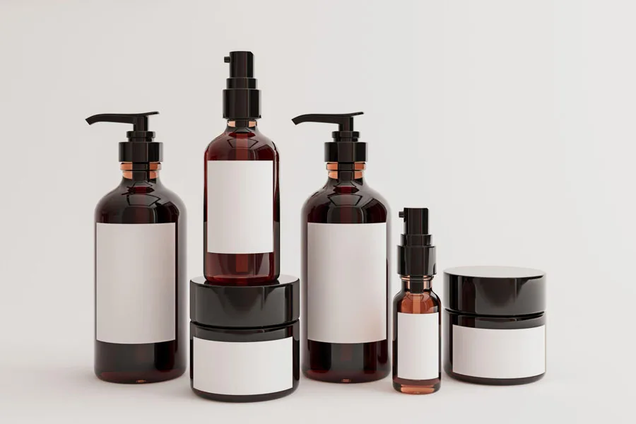 Range of beauty and skin products with white labels
