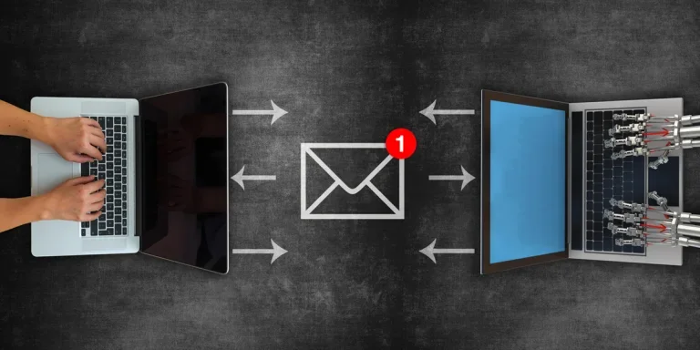 Robot typing an email to a send