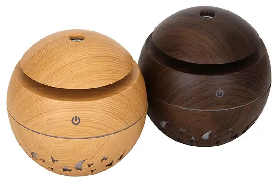 Round light and dark wood grain portable electric diffusers