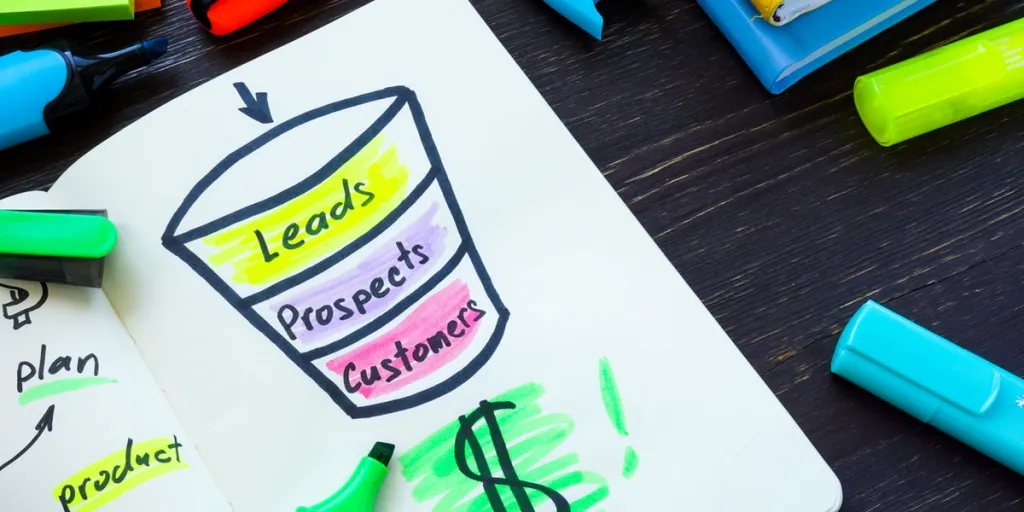 Sales funnel with leads, prospects, and customers