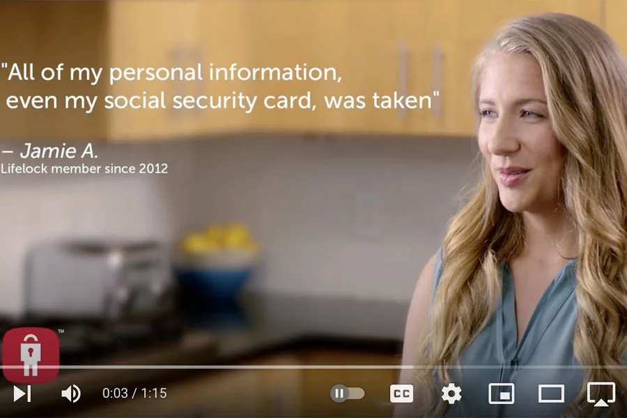 Screenshot from testimonial showing woman and a quote beside her