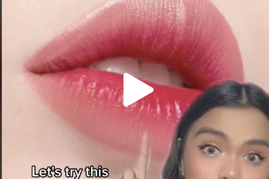 Screenshot of a video from TikTok of a beauty influencer showing how to get gradient lips