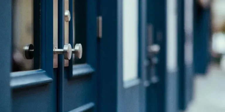 Series of blue outdoor French doors