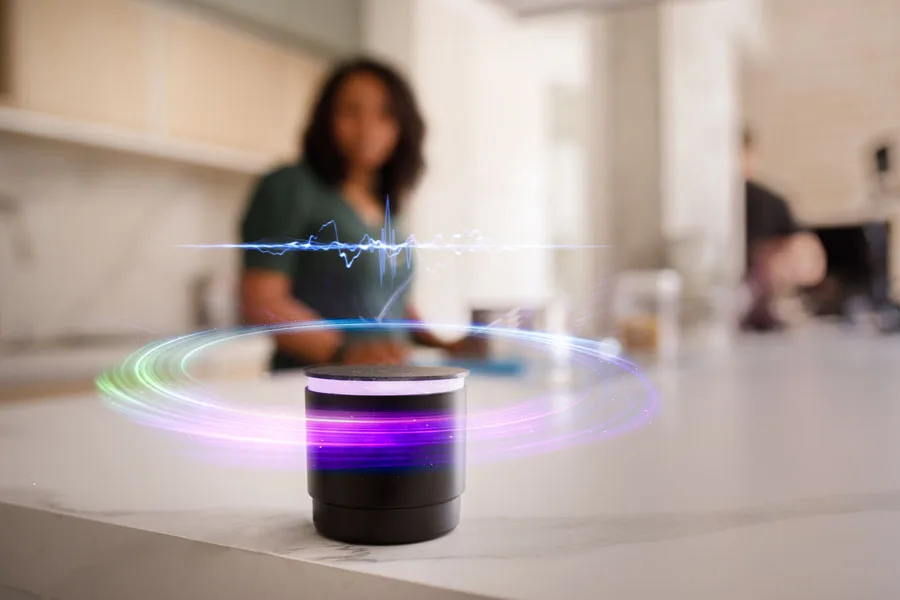 Smart assistant with colors around it representing its use