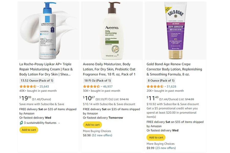 Top products in the body lotion category