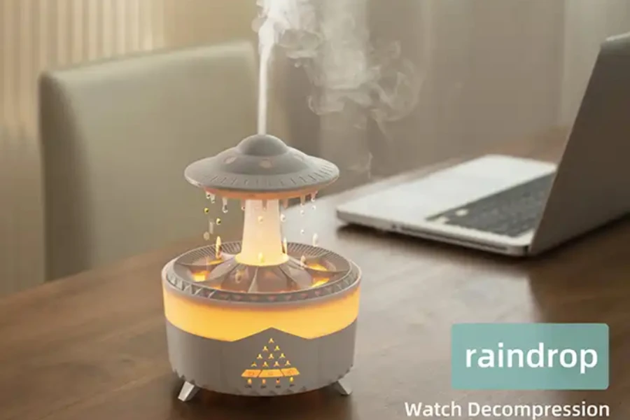 UFO-shaped ultrasonic aroma diffuser with raindrop feature