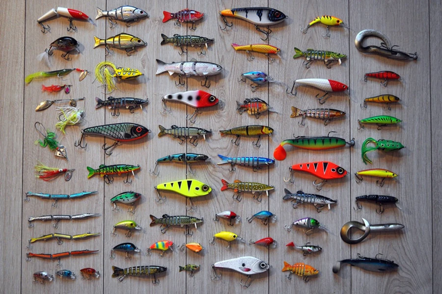 Various baits arranged on display