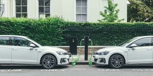 Volkswagen Golf GTE charging at a charging point on a street in London