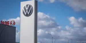 Volkswagen Group company emblem on a column