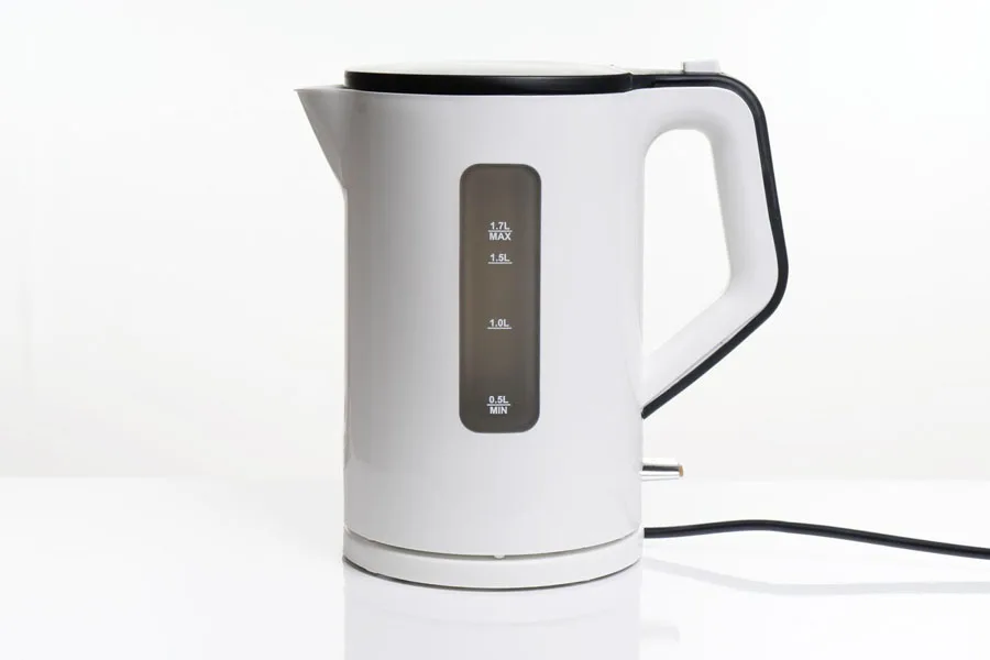 White electric kettle with black cord