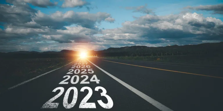 Years written on a road to represent setting goals