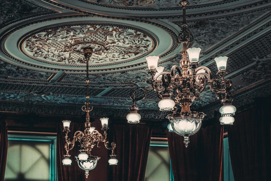 A couple of appealing ornate chandeliers