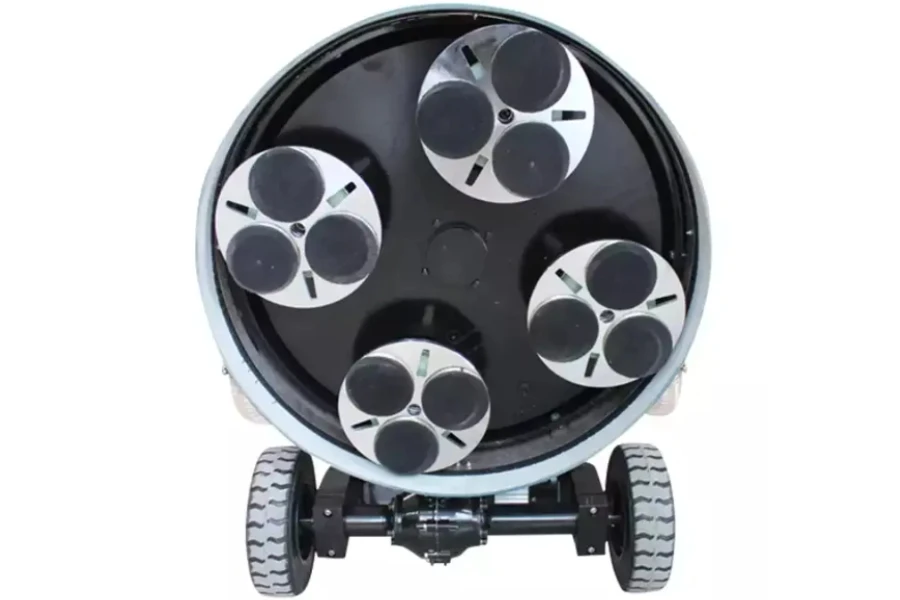 A planetary floor grinder with four rotating heads