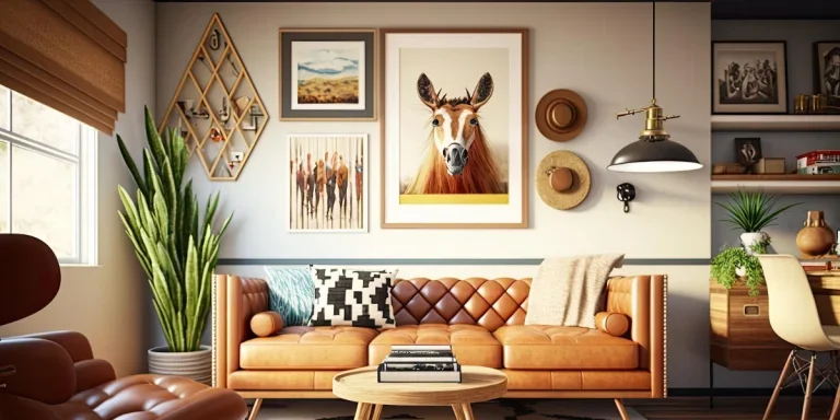 A room furnished with mid-century interior decor