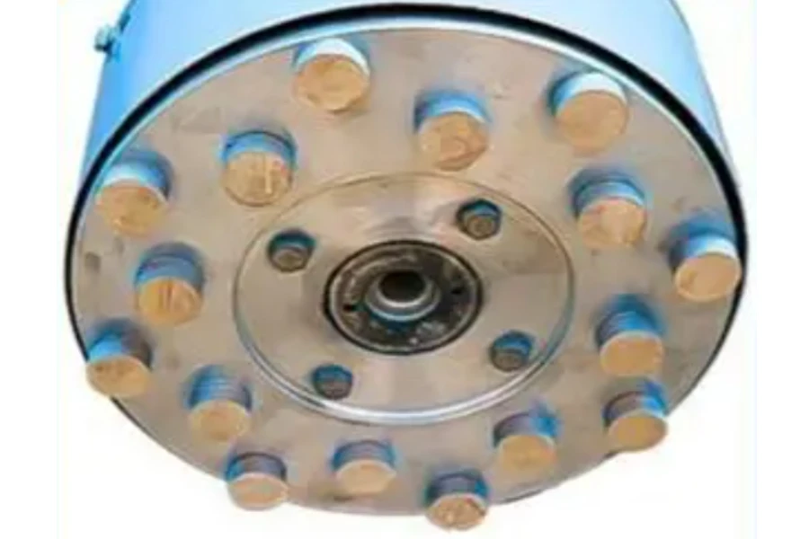 A rotary floor grinder disk with 16 grinding heads