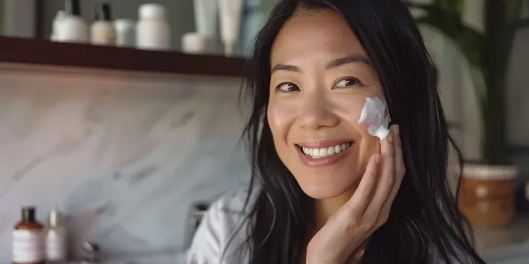 A closeup shot of an Asian woman in her late thirties
