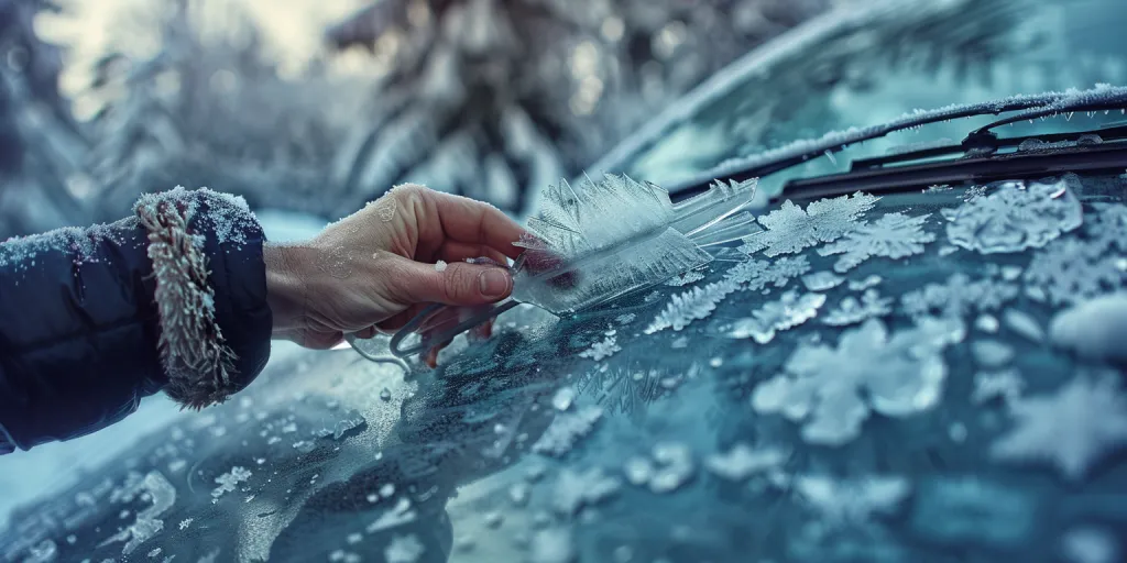 Une personne utilisant une vitre de voiture gaufrée sur glace