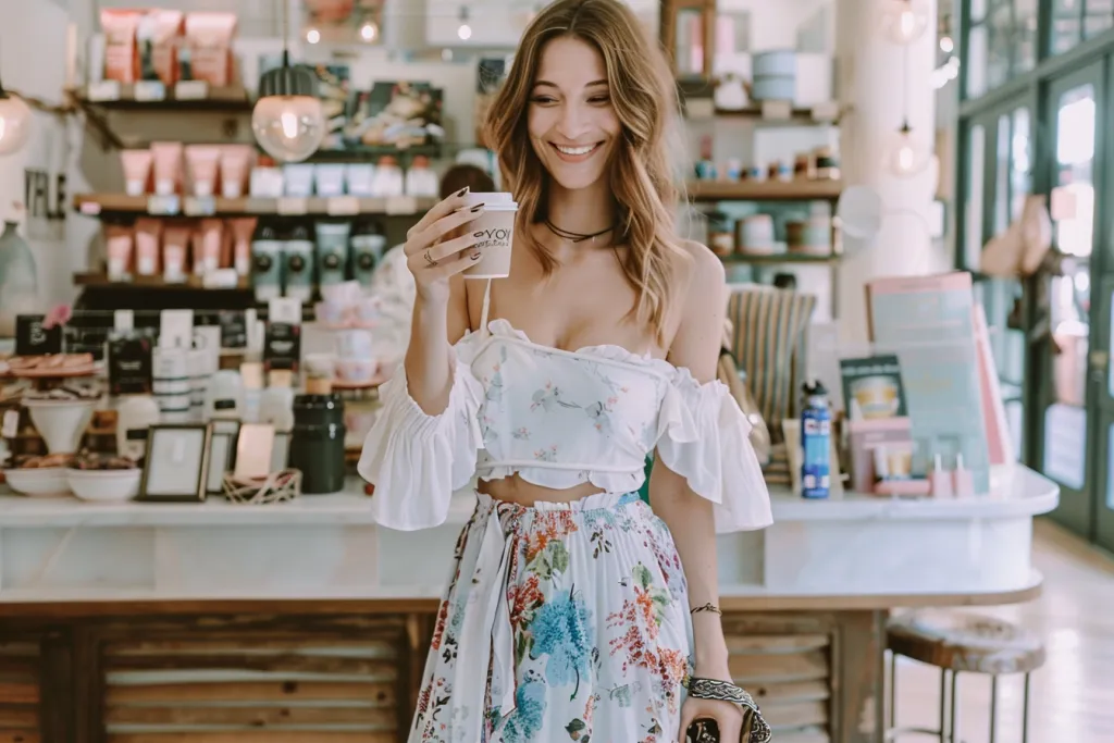 A photo of an influencer taking a selfie in a store