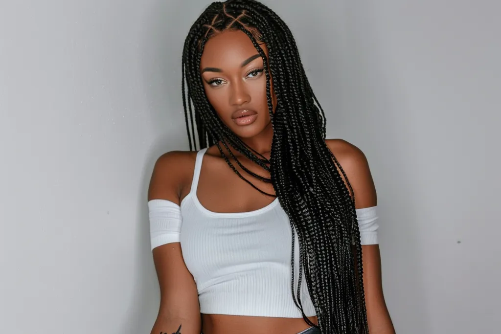 African American woman with long box braids