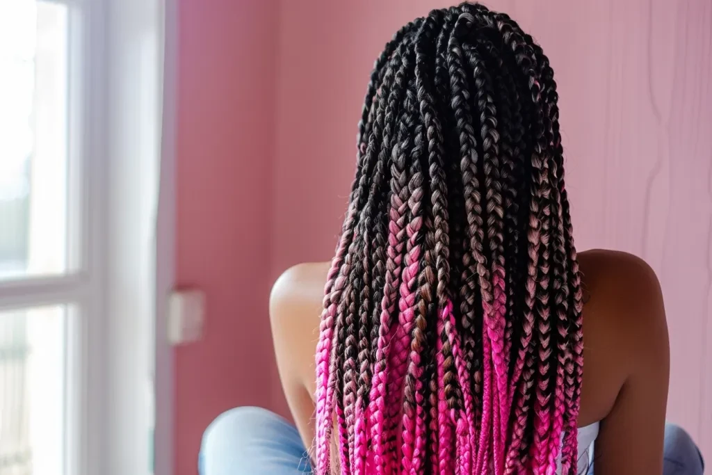 African American woman with long curly hair