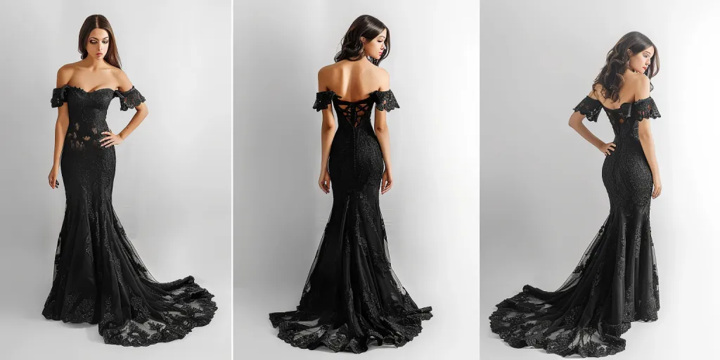 Black off-the-shoulder lace long dress