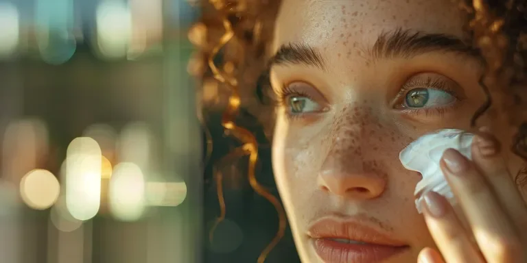 Closeup of woman applying cream to her face