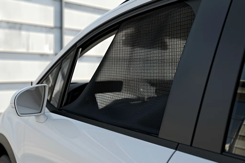 car sunshade for the rear left door of a black mesh