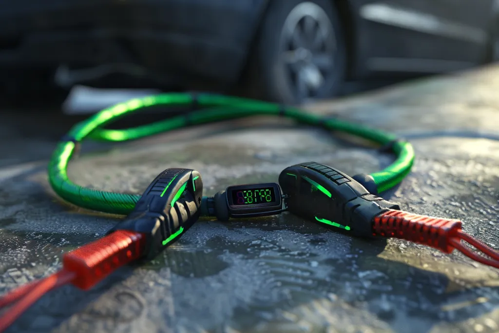 green and black jumpger cables