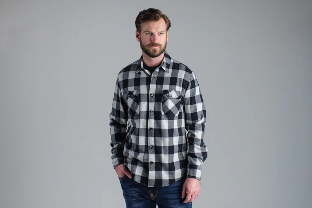 old navy grey plaid shirt with black and white pattern