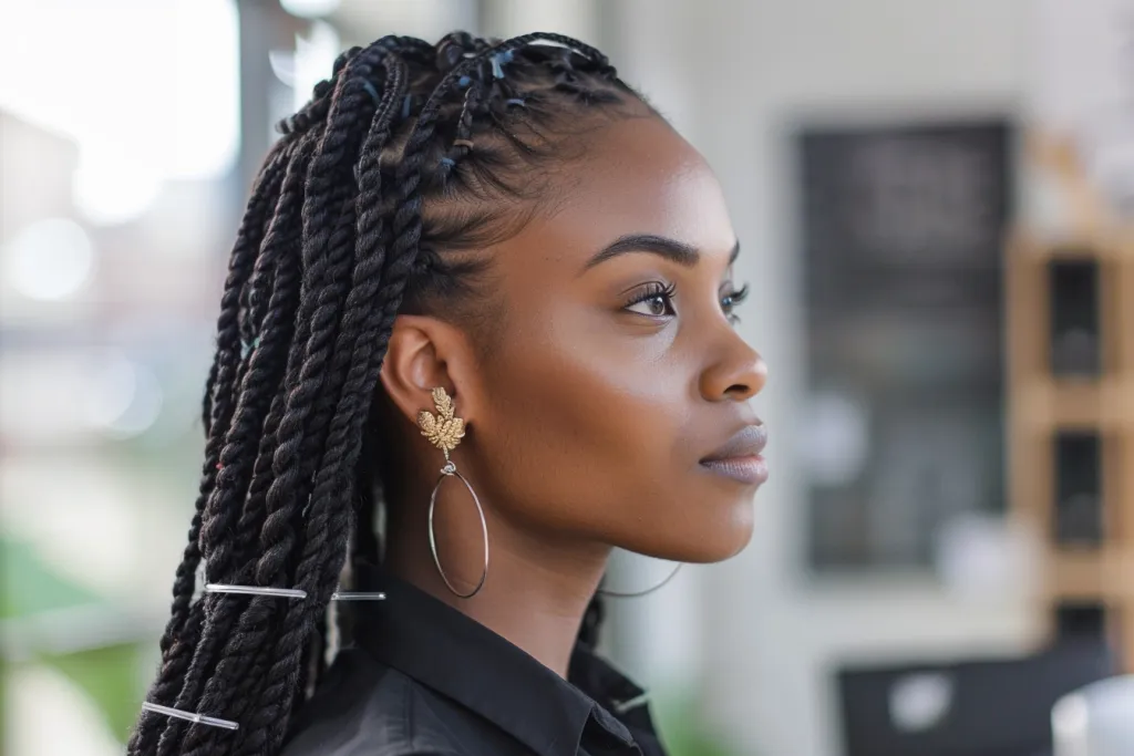 photo of black woman with long box braids in an office setting