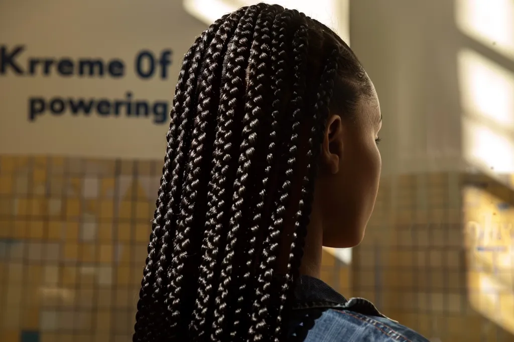 photo of black woman with long box braids