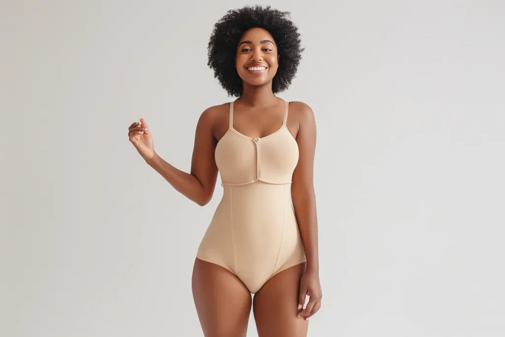 woman in beige body shapewear