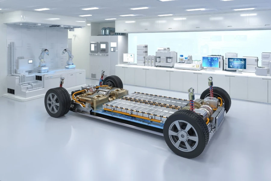 An electric car backbone filled with batteries