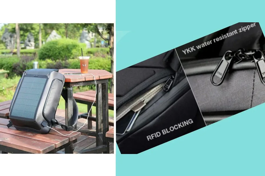 mochila solar anti-roubo com bloqueio RFID e alça com trava