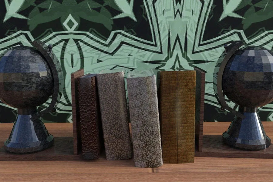  atlas book ends on a wooden table
