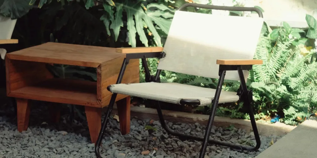 chair and wooden furniture in garden