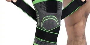 Compression knee brace with adjustable strap for pain belief