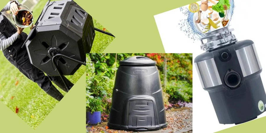 diferentes máquinas de compostagem doméstica para jardinagem no quintal