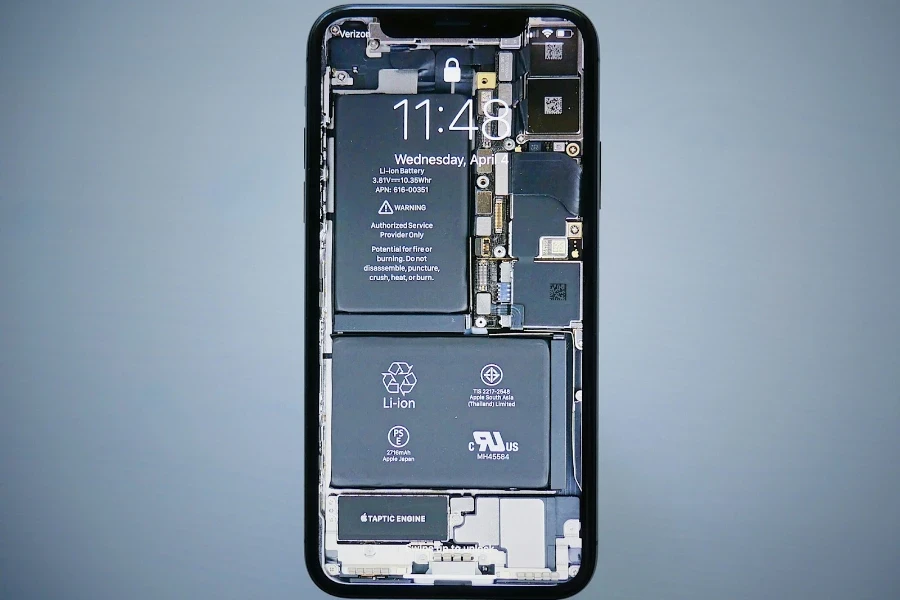 Disassembled smartphone showing internal components