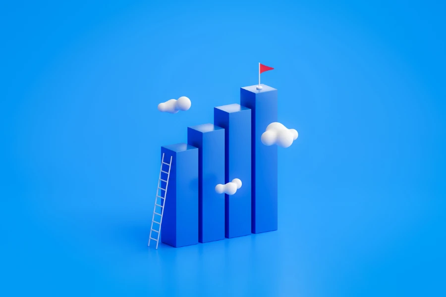 Gráfico de estrategia de logro de objetivos sobre un fondo azul
