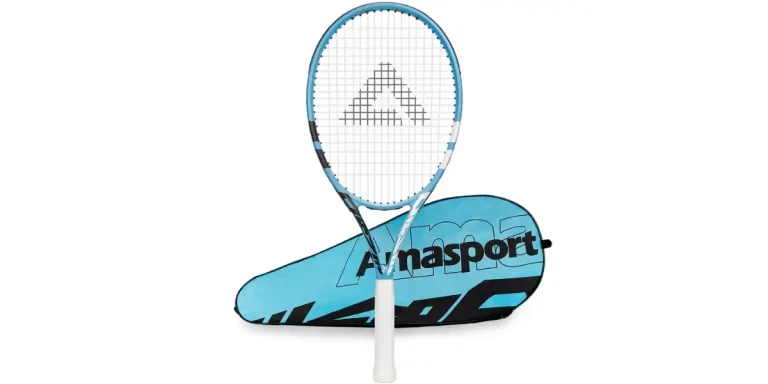 Raqueta de tenis de fibra de carbono de alto rendimiento.