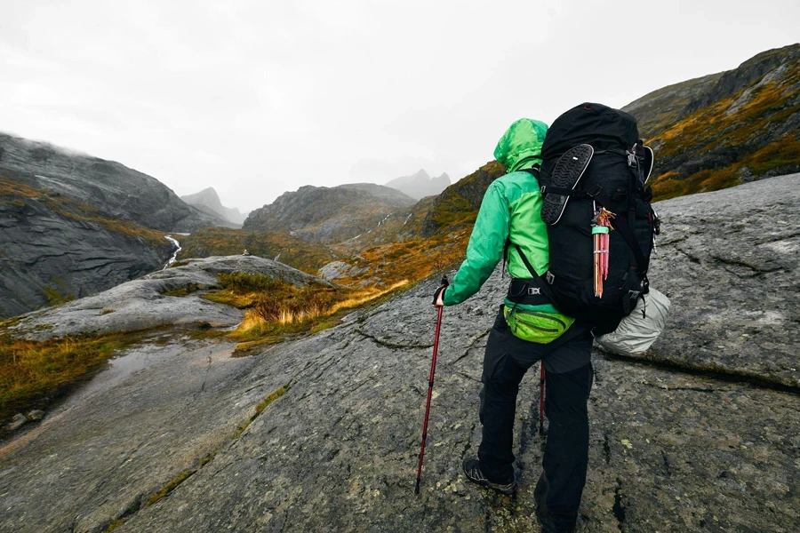 hiking in the mountains of the Lofoten Islands in Norway