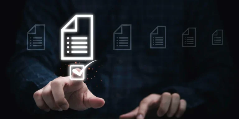 Businessman using tablet and touching on document icon for approve and online document concept