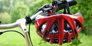 Red bicycle helmet