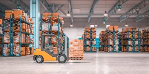 forklift with pallets inside a warehouse