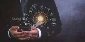 black business man shake hands with futuristic intelligence global online internet network communication