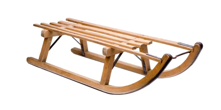 old wooden sledge on white background
