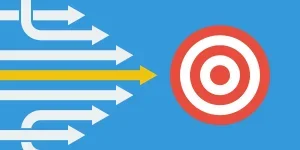 many arrows moving to one goal, teamwork or leadership vector