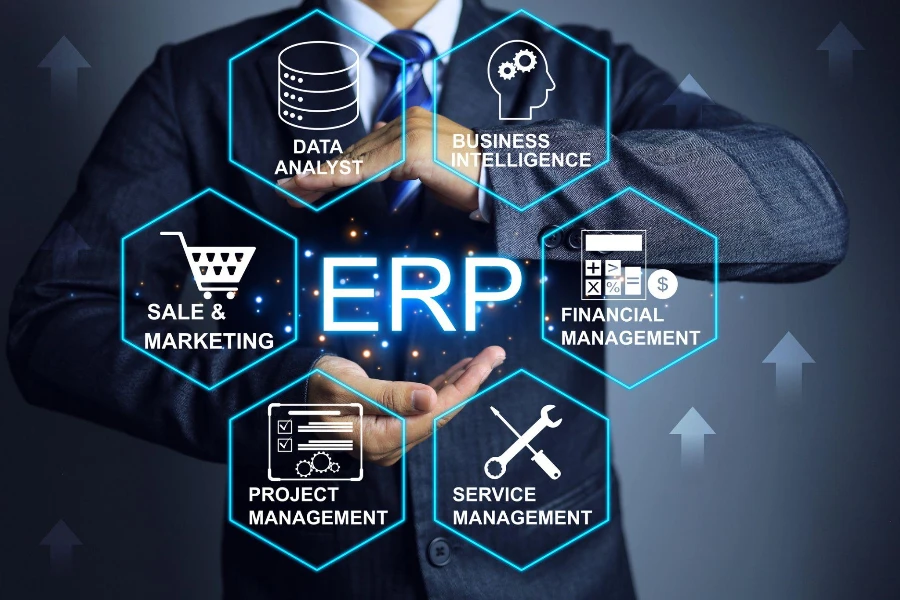 Businessman with ERP software